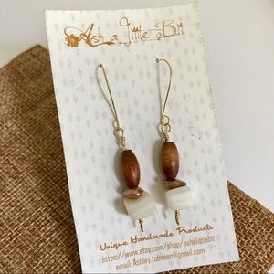 Hand-wired Wooden Stone Earrings Handmade
